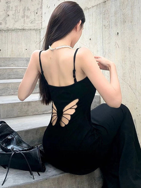 Sexy Hollow Butterfly Backless Maxi Dress for Women Elegant Summer Party Sundress
